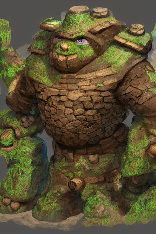 Image similar to zelda fantasy art giant golem troll wood rock greeble gemstone, global illumination ray tracing hdr fanart arstation by sung choi and eric pfeiffer and gabriel garza and casper konefal