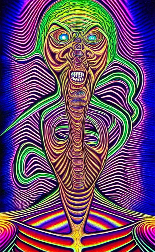 Prompt: trippy psychedelic alien world by alex grey