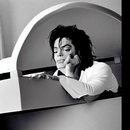 Prompt: michael jackson hidding below a bed