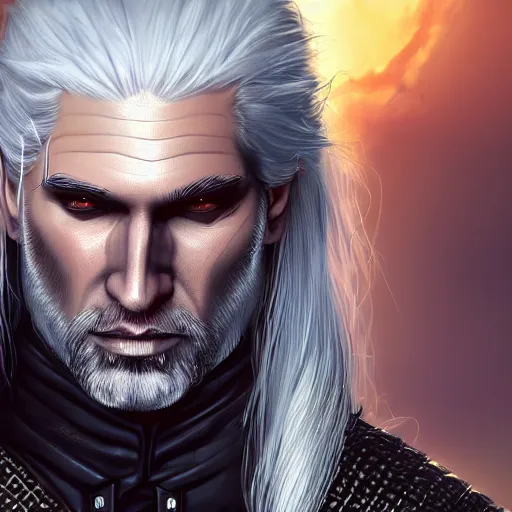 Prompt: dream Geralt of Rivia, golden eyes, silver hair, wolf pedant, 4k, artstation, cgsociety, award-winning, masterpiece, stunning, beautiful, glorious, powerful, fantasy art