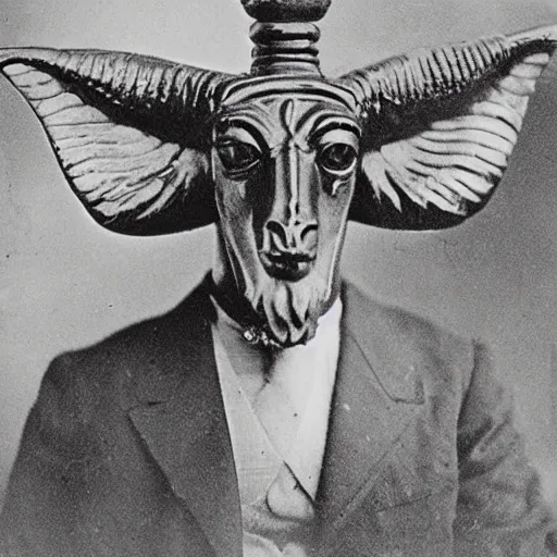 Prompt: 1910s photograph of Baphomet in Washington DC