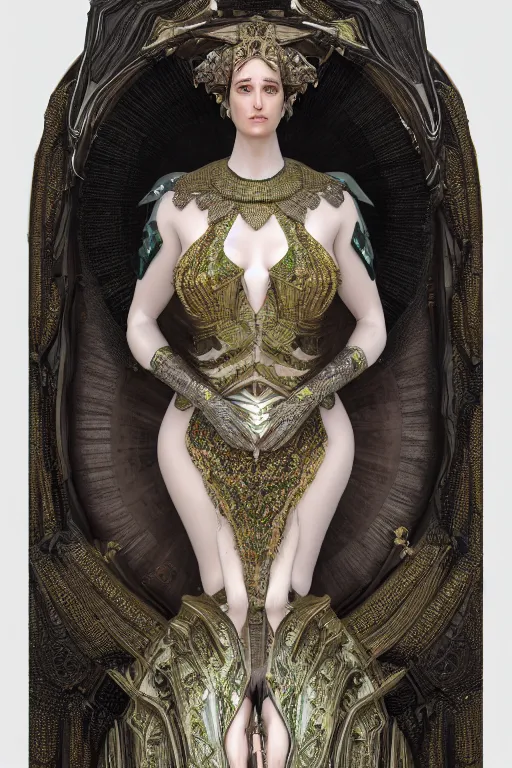 Image similar to a highly detailed medium shot 8 k render portrait of an alien goddess eva green in iris van herpen dress schiaparelli armor in diamonds and lots of jewelry in style of alphonse mucha trending on artstation made in unreal engine 4