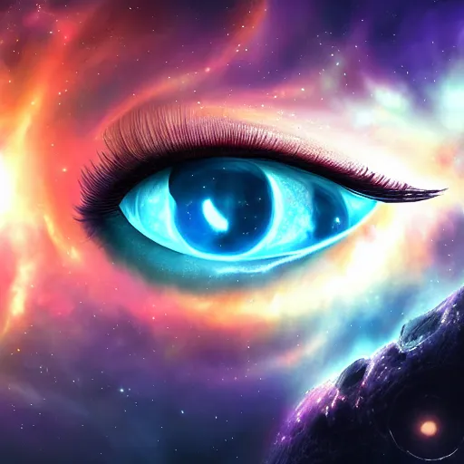 Image similar to fantasy eye watching over a galaxy, high detail, digital art, beautiful , concept art,fantasy art, 4k