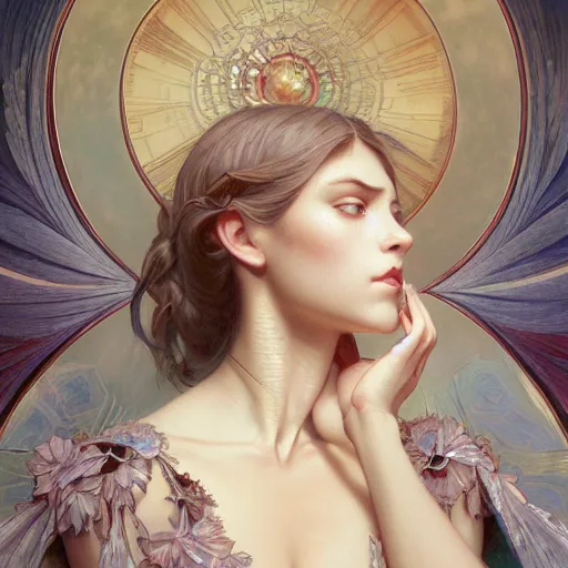 Image similar to portrait of a female demon, intricate, elegant, highly detailed, digital painting, artstation, concept art, smooth, sharp focus, illustration, art by artgerm and greg rutkowski and alphonse mucha and william - adolphe bouguereau