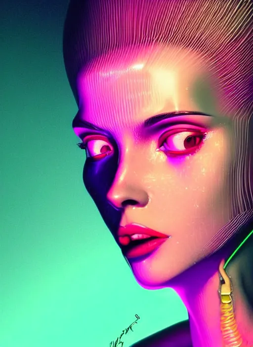 Prompt: photorealistic portrait of female humanoid, cyber neon lights, highly detailed, retro 6 0 s haute couture fashion, elegant, crispy quality, trending in artstation, trending in pinterest, glamor pose, no signature, no watermark, cinematic, art by pascal blanche