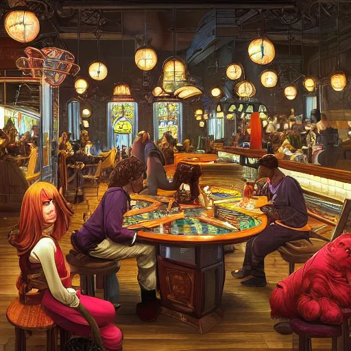 Prompt: “a fantasy fast food restaurant called ‘Goodberry’, based off of Good Burger, fantastical ambience, D&D, fantasy, intricate, cinematic lighting, highly detailed, digital painting, artstation, concept art, smooth, sharp focus, illustration, art by Artgerm and Greg Rutkowski and Alphonse Mucha”
