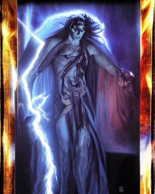 Image similar to hades, lightning, airbrush, drew struzan illustration art, key art, movie poster