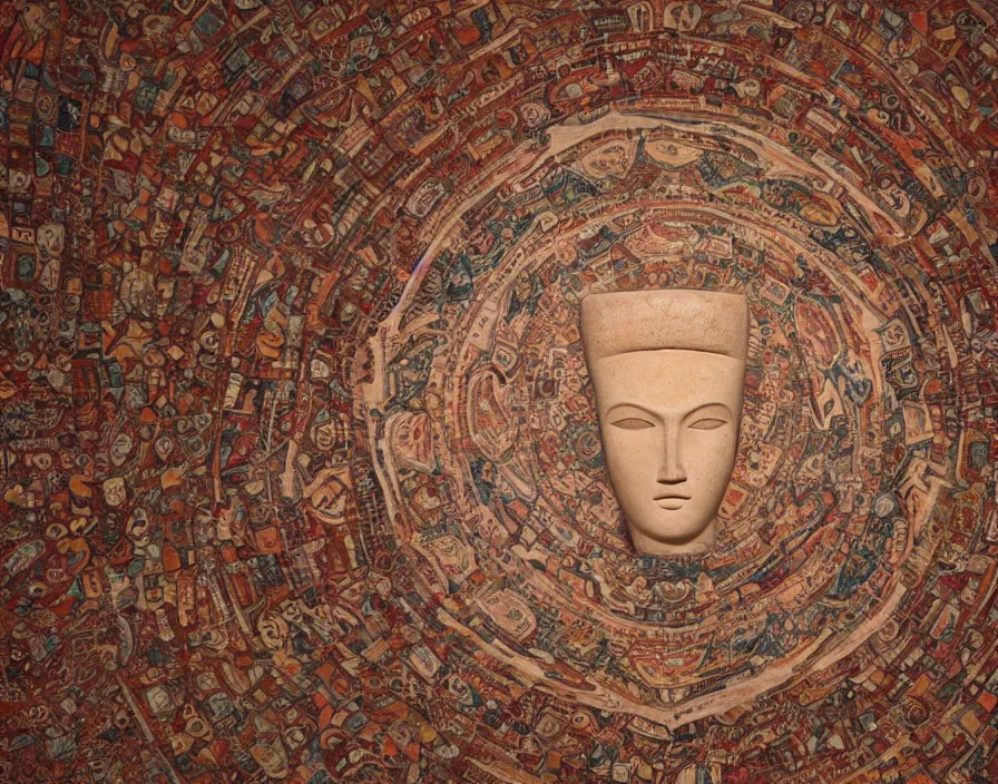 Image similar to a beautiful head of maniquen stands in the center of the floor