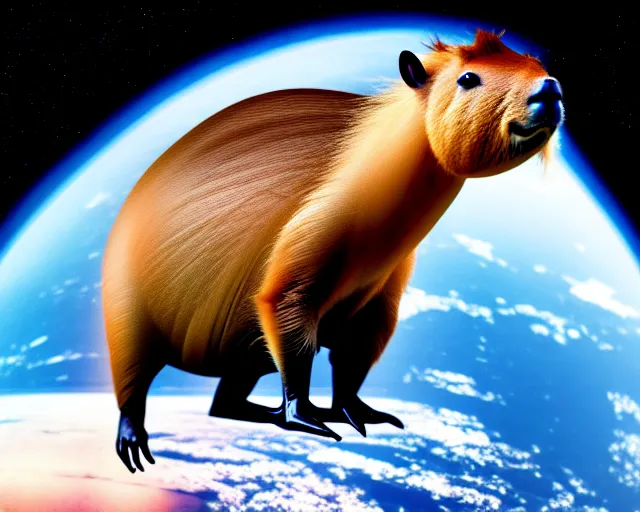 Prompt: a capybara is standing on astronaut, phantasia photo, concept art
