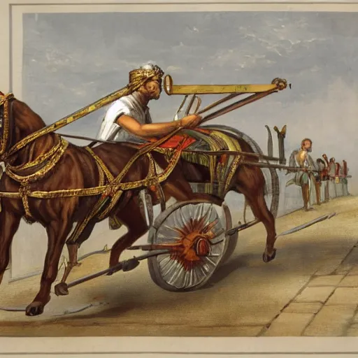 Prompt: roman horsedrawn racing chariot