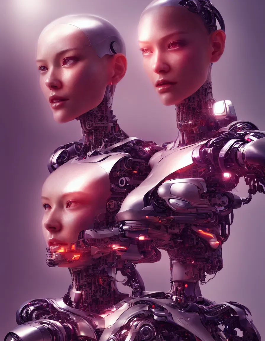 Image similar to portrait of a female cyborg. intricate abstract. intricate artwork, by tooth wu, wlop, bill sienkiewicz, syd mead. concept art, octane render, trending on artstation, greg rutkowski very coherent symmetrical artwork. cinematic, key art, hyper realism, high detail, octane render, 8 k, iridescent accents