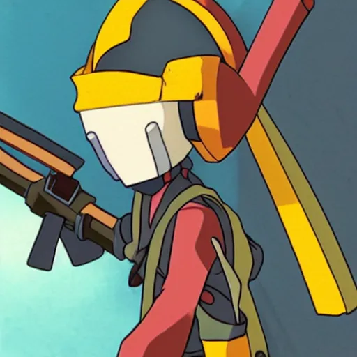 Image similar to canti from flcl anime holding a valorant style sniper rifle.