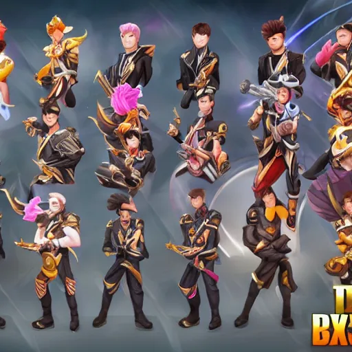 Image similar to members of the band exo as mobile legends heroes, 8 k, high definition, extremely detailed