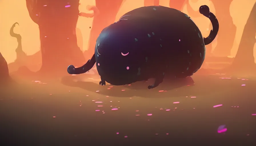 Image similar to a digital art portrait of black slime cat character design from rain world, cute liquid ink cat 4 k, ultra detail, volumetric lighting, unreal engine, octane render