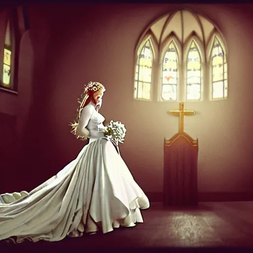 Image similar to rhinoceros wearing a wedding dress in a chapel, photo realistic, hyper detailed, cinematic lighting, polaroid