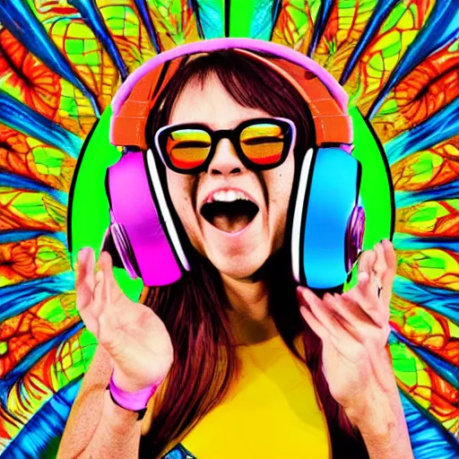 Image similar to artgerm, psychedelic laughing turtle, rocking out, headphones dj rave, digital artwork, r. crumb, svg vector