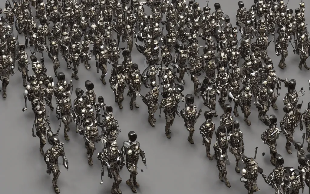 Image similar to a marching army of cyborg steampunk soldiers by Moebius, 4k resolution, detailed, trending on artstation