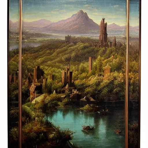 Image similar to irithyll of the boreal valley, beautiful extremely detailed landscape oil on canvas painting in the style of 1 9 th century hudson river school of art