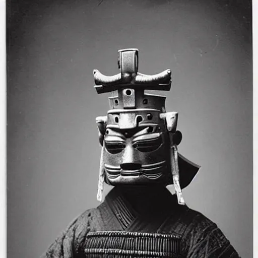 Prompt: samurai wearing a spongebob mask 1 8 0 0 s photograph