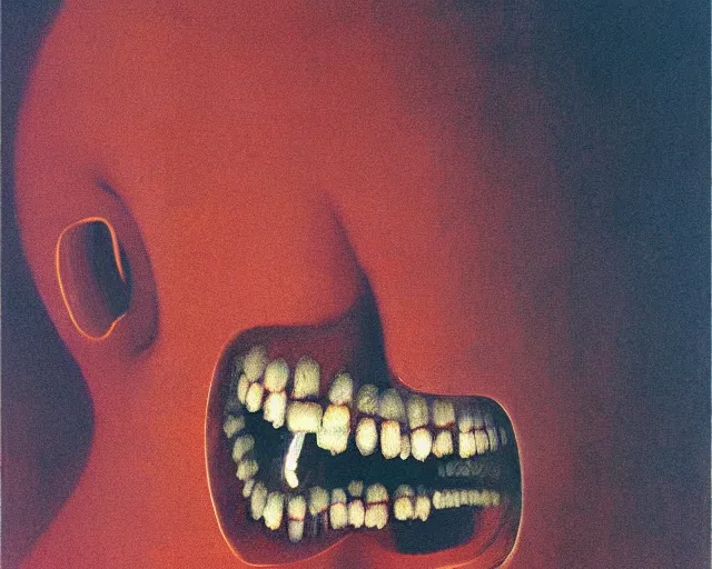 Image similar to by francis bacon, beksinski, mystical redscale photography evocative. teeth, teeth, teeth, teeth, teeth, teeth, teeth, teeth