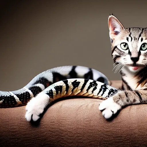 Prompt: a feline snake - cat - hybrid, reptile animal photography