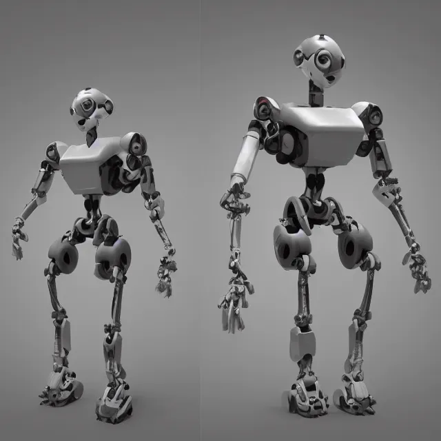 Prompt: Low poly clay render of a robotic herione