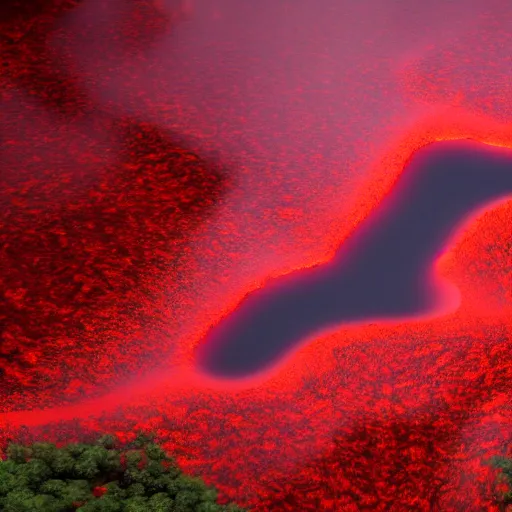 Image similar to river of glowing red hot lava in the middle of the jungle, digital art, photorealistic, trending on artstation