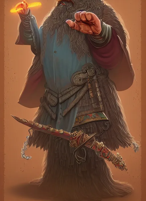 Image similar to highly detailed, hyper realistic wizard, funny, with a dungeon background by studio muti