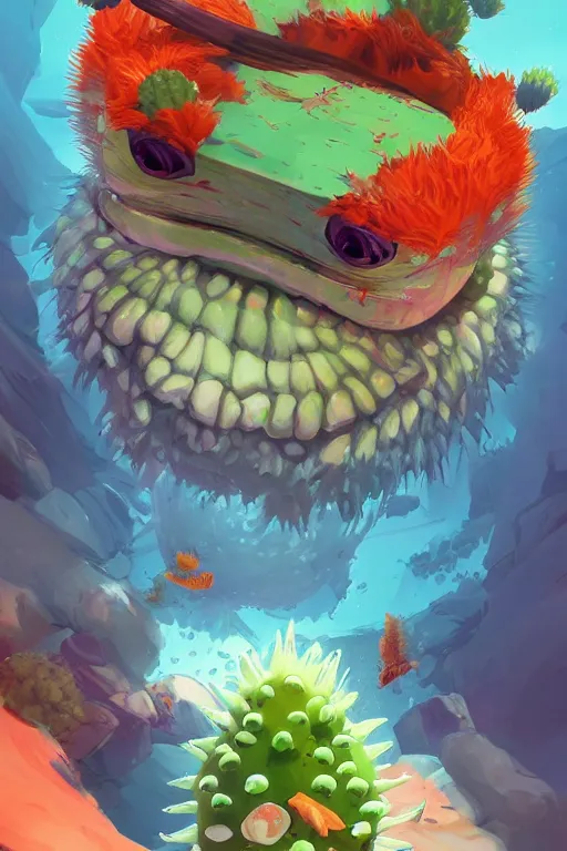 Image similar to 3 d render creature animal sushi cristal very big eye roots cactus elemental flush of force nature micro world fluo fishscale, comics gta 5 cover, official fanart behance hd artstation by jesper ejsing, by rhads, makoto shinkai and lois van baarle, ilya kuvshinov, ossdraws