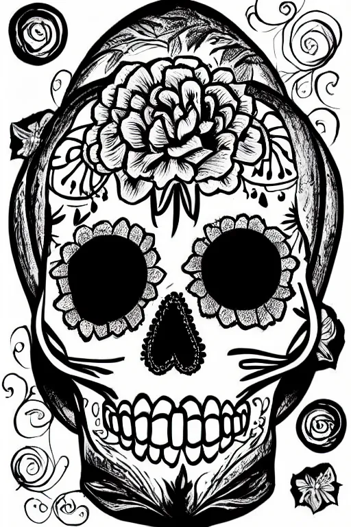 Prompt: illustration of a sugar skull day of the dead girl, art by amr elshamy