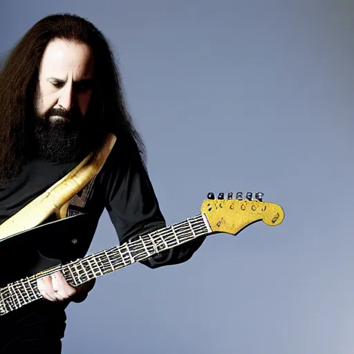 Image similar to John Petrucci from Dream Theater doing a guitar solo on the moon