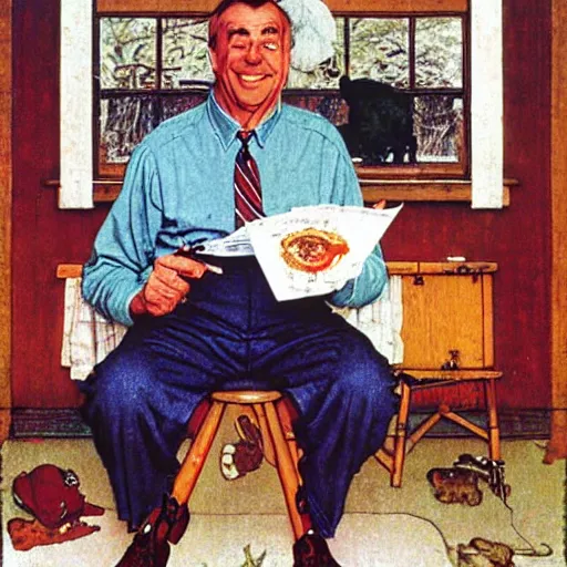 Prompt: norman rockwell painting of fred rodgers