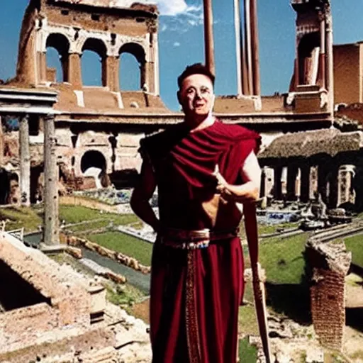 Image similar to elon musk as a roman praetorian in the streets of ancient rome, photograph still