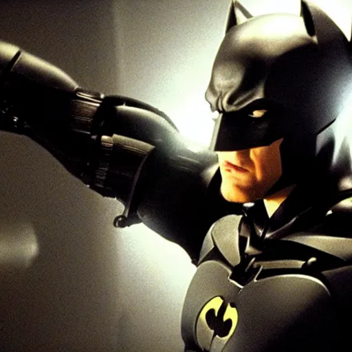 Prompt: movie still of batman cyborg, cinematic composition, cinematic light, criterion collection, by edgar wright