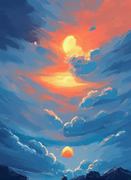 Image similar to Clouds in the shape of a peach, giant insects, digital painting by Alena Aenami, Alena Aenami, Alena Aenami, Alena Aenami, serene, artstation, concept art, 8k