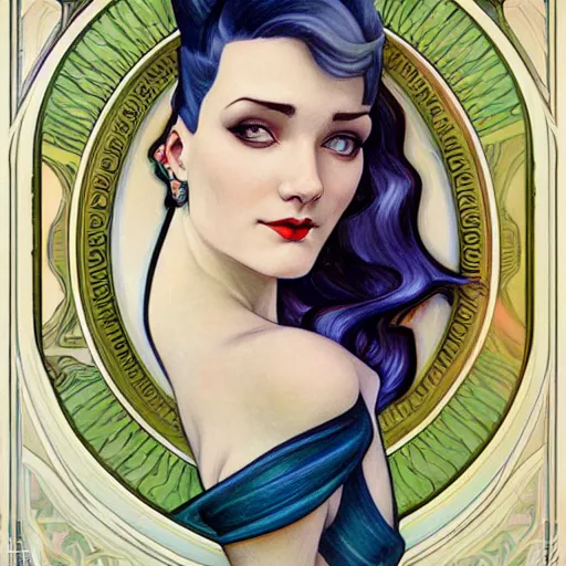 Image similar to a streamline moderne portrait in the style of anna dittmann and donato giancola and alphonse mucha.