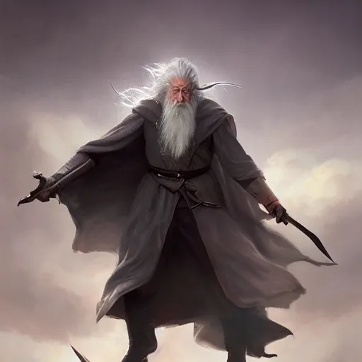 Image similar to gandalf casts a lightningbolt, dramatic light, night, thunderclouds, fantasy background, painted by stanley lau, painted by greg rutkowski, painted by stanley artgerm, digital art, trending on artstation