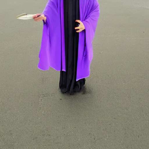 Image similar to grim reaper, purple cloak, full body