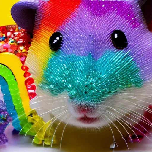 Image similar to rainbow hamster made out of large gems and crystals, sculpture, 8 k hd