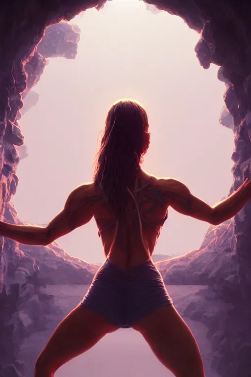 Image similar to detailed intricate digital illustration by greg rutkowski and artgerm and wlop and sanford robinson gifford ; yoga pose. radiant glowing veins ; 1 3 mm film, arri alfa anamorphic lens, sharp focus ; lit from behind, edge lighting, trending on artstation 8 k