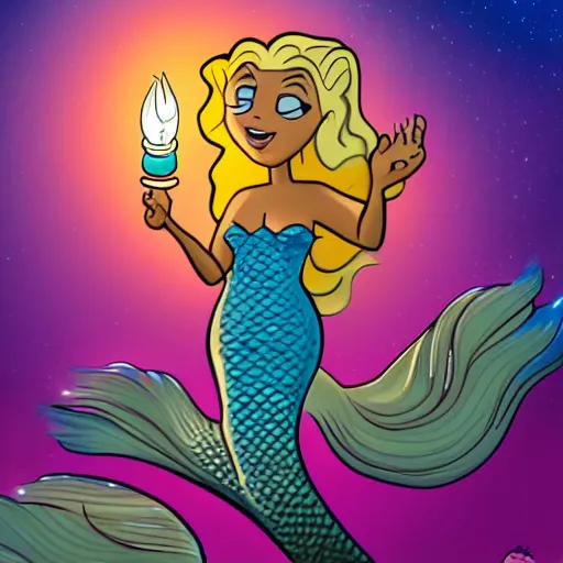 Prompt: doc brown as arielle the mermaid, disney art style, detailed, radiant light, water