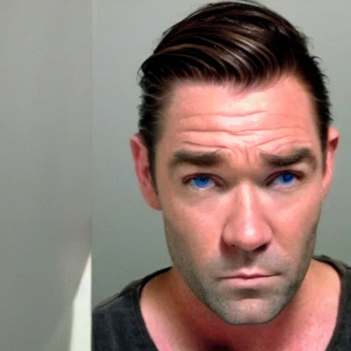 Image similar to antony starr with slicked blonde hair mugshot, 8 k