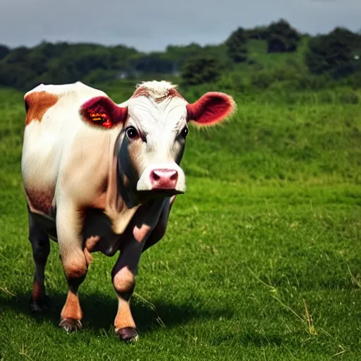 Image similar to cow running from a cage to a countryside