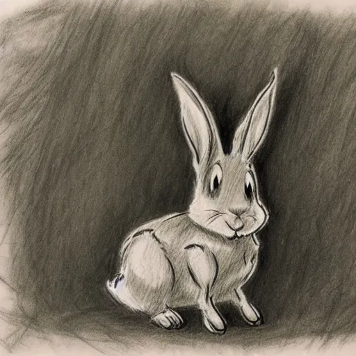 Image similar to milt kahl pencil sketch of a rabbit in the forest disney style