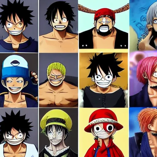 Prompt: one piece characters with human face in real life