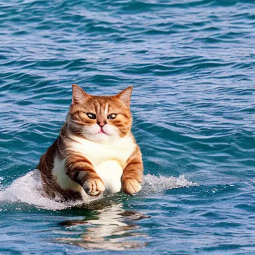 Image similar to extremely fat cat emerging from ocean,