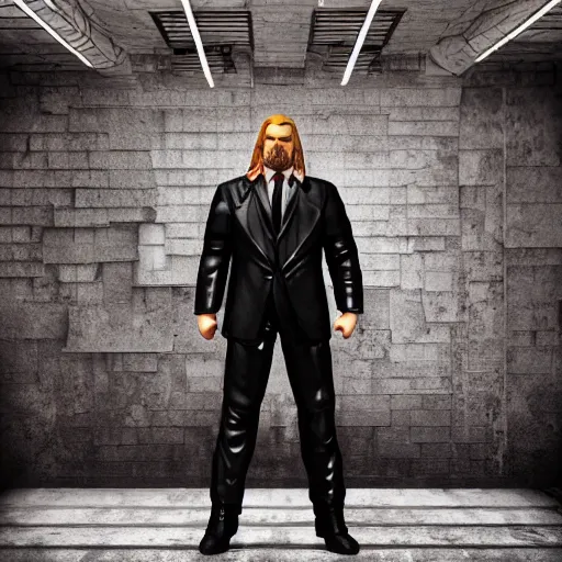 Image similar to Full body shot of a Triple H vinyl figure as a villain, white background, 3d, high quality, depth of field, high contrast, 8k, concept art, smooth, sharp focus, highly detailed, wrestling, WWE