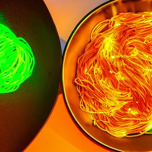 Image similar to an uranium pasta dish glowing