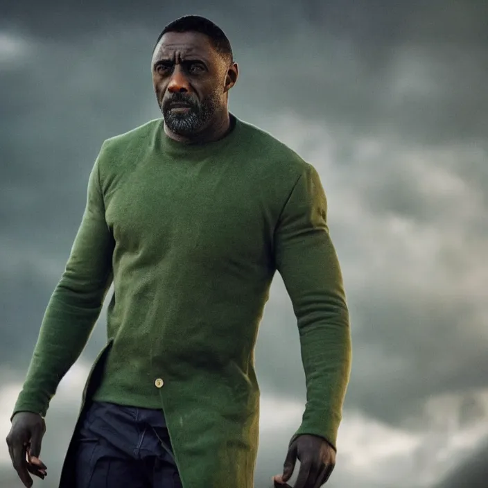 Image similar to film still of Idris Elba as Green Lanturn in new DC film, photorealistic 4k