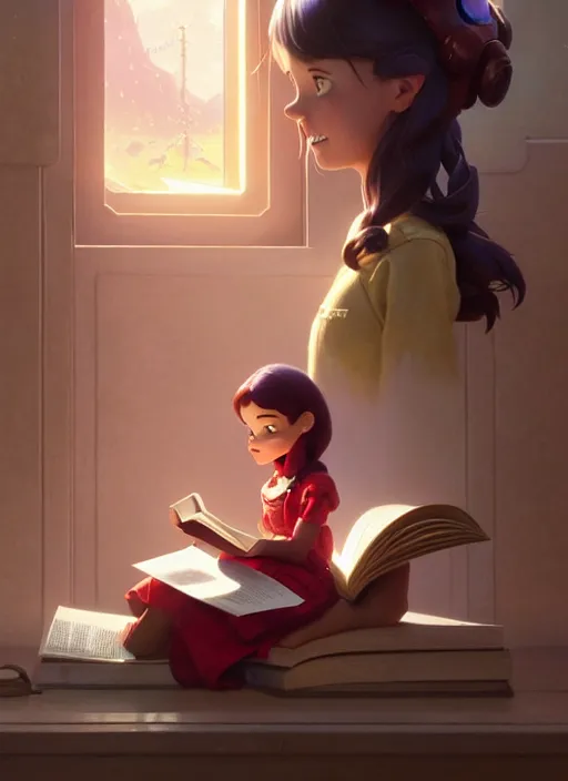 Prompt: highly detailed portrait of beautiful girl reading a book in toy story 3, dynamic pose, stephen bliss, unreal engine, fantasy art by greg rutkowski, loish, rhads, ferdinand knab, makoto shinkai and lois van baarle, ilya kuvshinov, rossdraws, tom bagshaw, global illumination, radiant light, detailed and intricate environment